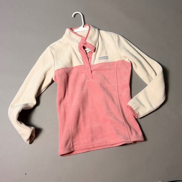 Beige and pink Columbia fleece sweatshirt - Picture 1 of 4